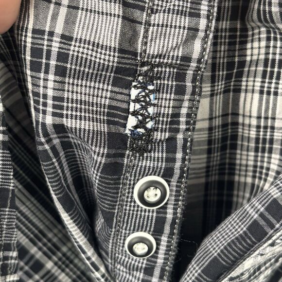 English Hero Men’s Large Shirt Eminence Black Button Up Geometric Cuff Pocket - Picture 8 of 11